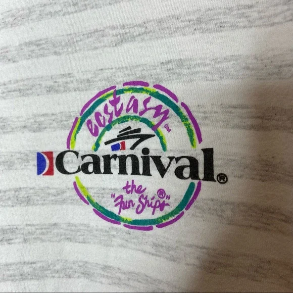 Vintage Single Stitch Gray Striped Carnival Cruise Ships T-shirt Tee Shirt - Picture 2 of 11